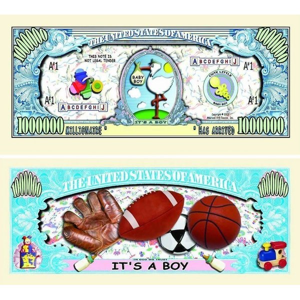 50 It's A Boy Million Dollar Baby Bills with Bonus “Thanks a Million” Gift Card Set