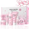 Skin Care Set - Japan-Sakura Skincare Gifts for Teenage Girls, Skin Care Sets & Kits with Cleanser, Toner, Serum, Cream, Eye Cream, Hairpin, Hair Rope, Cleansing Brush, Travel Kit for Birthday 8Pcs