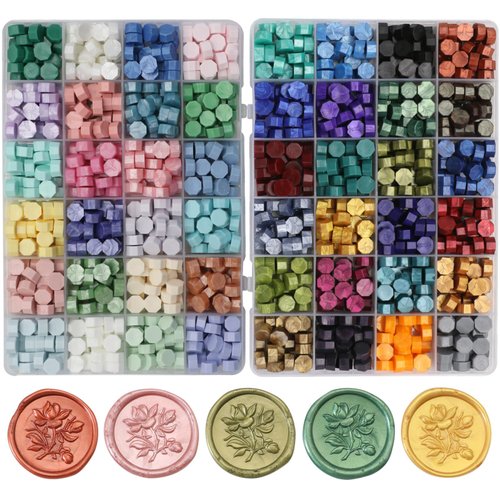 Andotopee 1200 Pcs Assorted Color Sealing Wax Beads Bulk - 48 Colors Wax Seal Pellets Kit for Stamp Seals, Wedding Invitations, Envelope Sealing, DIY Crafts - Multicolor Pellets for Gift Ideas