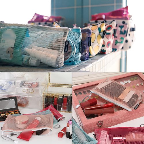 Sea Team 6pcs Multicolored Portable Travel Toiletry Pouch Nylon Mesh Cosmetic Makeup Organizer Bag with Zipper, Colorful
