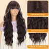 MERISIHAIR Brown Wavy Wig with Bangs,Long Brown Highlight Wig for Women,Heat Resistant Synthetic Wigs Daily Party Holiday Festival Chrismas Travel Used