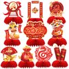DTOFOOT 10 Pcs Chinese New Year Decoration, 2025 Lunar New Year Honeycomb Centerpieces for New Years Eve Party Red and Gold Table Toppers Centerpieces for Party Supplies