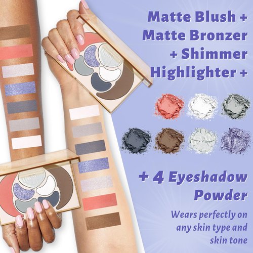 UCANBE All in One Makeup Kit - 4 Shimmer Matte Eyeshadow, 1 Pink Blush, 1 Bronzer Contour, 1 Illuminator Highlighter Makeup Palette Make Up Sets for Women Girls Teens Gift (05 Iceberg Makeup Palette)