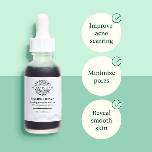 Botanic Tree Matcha Peeling Solution Chemical Peels for Face - Dark Spots - AHA 30% + BHA 2% - 10 Minute Exfoliating Skin Face Peel with Glycolic Acid and Salicylic Acid, 30ml / 1fl oz.