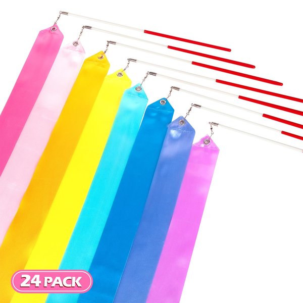 HiUnicorn 24PCS Pastel Rainbow Gymnastics Dance Ribbons Party Favors Decorations for Kids, Aesthetic Loot Bag Stuffers for Girls Unicorn Princess Carousel Ice-cream Butterfly Birthday Party
