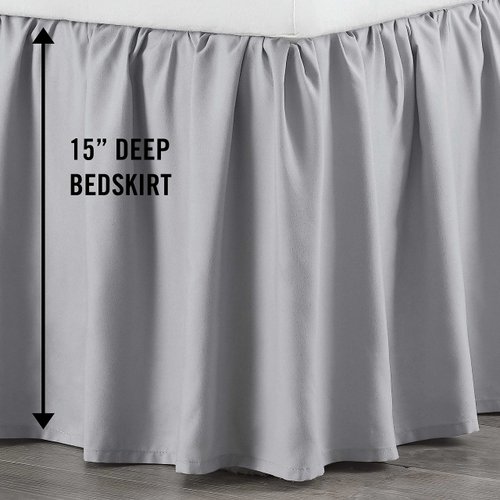 Martex Ruffled Bed Skirt - Easy Fit Lightweight 100% Microfiber Dust Ruffle - Ruffles for Queen Beds - Hotel Quality with 16 inch Tailored Drop - Grey Queen Bed Skirt (Queen, Grey)