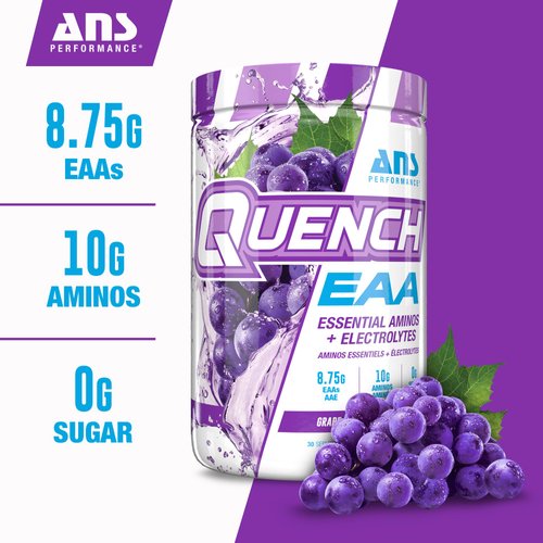 Quench EAA Aminos + Electrolytes - Complete Blend of 9 EAAs - 10g Total Amino Acids - Vitamins, Antioxidants, Electrolytes - Zero Sugar, Carbs, Calories (Grape Blast)