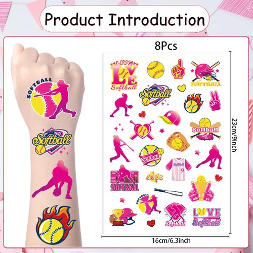 Yoyuspy Softball Temporary Tattoos Decorations - 200+ Softball Birthday Party Decorations Favors Supplies Sports Softball Fake Face Temporary Tattoos Stickers Gifts Prizes Rewards for Girls Boys