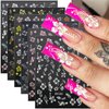 6pcs Camellia Tulip Flower Nail Stickers for Nail Art Black White Flower Nail Decals 3D Bow Nail Stickers for Women Floral Bow Stickers for Nails Camellia Tulip Nail Art Stickers Spring Nail Supplies
