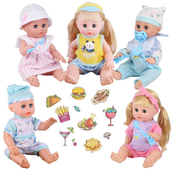 for 11-12-13 Inch Alive American Doll Baby Doll Clothes Set of 5 Dress Costumes Gown Outfits Feeding Set with Pacifier Bib