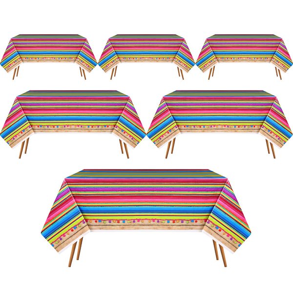 Hosuly Mexican Fiesta Tablecloth 54 x 108'' Party Plastic Tablecloth Striped Table Cover for Mexican Fiesta Party Decorations(Retro Style, 6 Pcs)