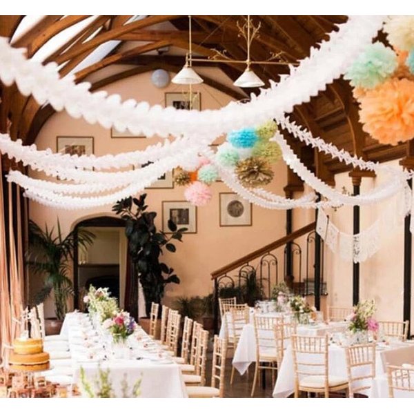 MerryNine Party Streamers 6pcs, 11.81 Feet/3.6 M Each Reusable Four-Leaf Clover Paper Flower Garland for Party, Wedding Decoration (Pure White)