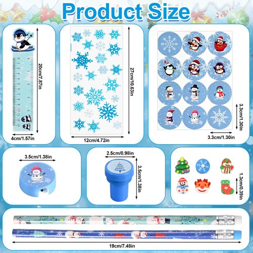 YOOIPI 192 Pcs Christmas School Stationery Set Winter Snowflake Stationery Gifts Christmas Goodie Bags Classroom Exchange Gifts Prizes Xmas Party Favors ﻿