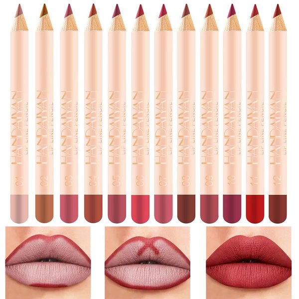 Layhou 12 Colors Matte Lipstick Long-lasting Lip Liner Pen Set Waterproof Non-stick Lip Liner Pencil 1.2g*12 Easy to Apply