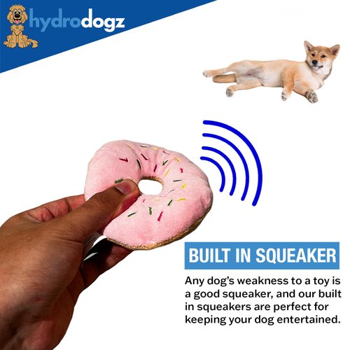 Hydrodogz 4 Pack Doggie Donuts Squeaky Plush Dog Toy Assortment Bundle Lot, Cute Interactive Toys for All Breeds and Sizes