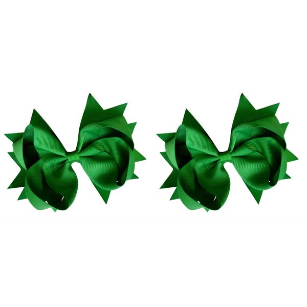 Hair Bow Set for Girls (2) 4.5 Inch Grosgrain Ribbon Hair Bows ~ Funny Girl Designs (Kelly Green)