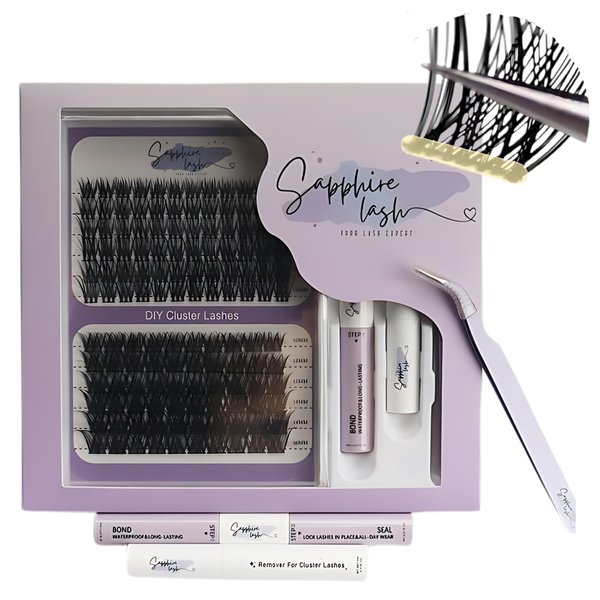 Sapphire Lash Cluster, Lash Extension kit DIY 132pcs, 10mm-16mm, Eye Lash Clusters with Lash Applicator, Bond, Seal and Remover All in One, Natural Look Eyelash Cluster