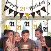 21st Birthday Decoration Kit, Happy 21st Birthday Banner Bunting Swirls Streamers, Triangle Flag Banner for Birthday Party Decorations Supplies Black and Gold 21st