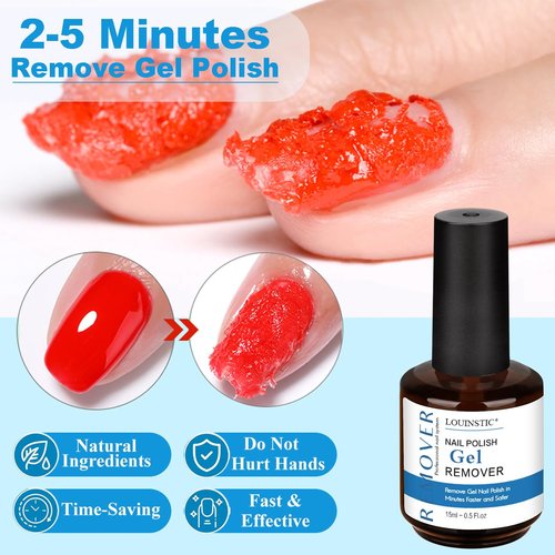 LOUINSTIC Gel Polish Remover, Gel Remover Kit Includes Cuticle Oil and Nail Polish Remover Tool No Soaking or Wrapping Removes Gel Polish in 2-5 Minutes