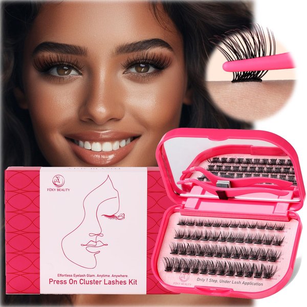 Self Adhesive Eyelashes - Lash Clusters Kit With Tweezers,False Eyelashes,10-16MM Lashes Clusters D Curl,Lash Extension Kit,Lash Case With Mirror,Eyelash Clusters,Dense & Lush Lash