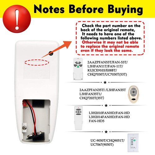 FAN53T Ceiling Fan Remote Control Replacement,Universal Remote for Harbor Breeze,Hampton Bay,Hunter,Honeywell,Westinghouse,Replace FAN-53T FAN-35T FAN-11T KUJCE9103 CHQ8BT7030T CHQ7030T UC7030T