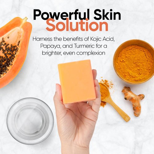 Kojic Acid Soap for Hyperpigmentation – Skin Brightening Kojic Papaya Face and Body Wash – Kojic Soap Bar Reduces Acne, Scars, and Evens Skin Tone – Turmeric Cleanser for All Skin Types Made in USA