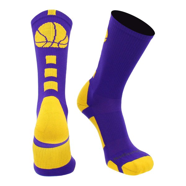 MadSportsStuff Basketball Socks with Basketball Logo Crew Socks (Purple/Gold, Small)