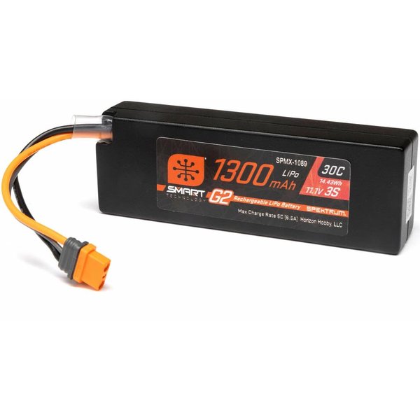 Spektrum Accessories 11.1V 1300mAh 3S 30C Smart G2 LiPo Battery: IC2 Connector, SPMX-1089