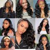 Pykisfp Body Wave Headband Wig Human Hair Wigs for Black Women Human Hair Headband Wig Wear and Go Wigs Glueless Human Hair Wig Machine Made None Lace Front Wig Natural Black (16inch, Body Wave)