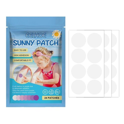 24 Pcs UV Stickers for Sunscreen, Waterproof UV Detection Stickers, Sun Cream Stickers to Reapply,UV Detection Reminder UV Patch for Kids Adults Waterproof Patches, Changes Color When Time To Reapply