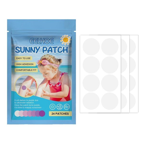 24 Pcs UV Stickers for Sunscreen, Waterproof UV Detection Stickers, Sun Cream Stickers to Reapply,UV Detection Reminder UV Patch for Kids Adults Waterproof Patches, Changes Color When Time To Reapply