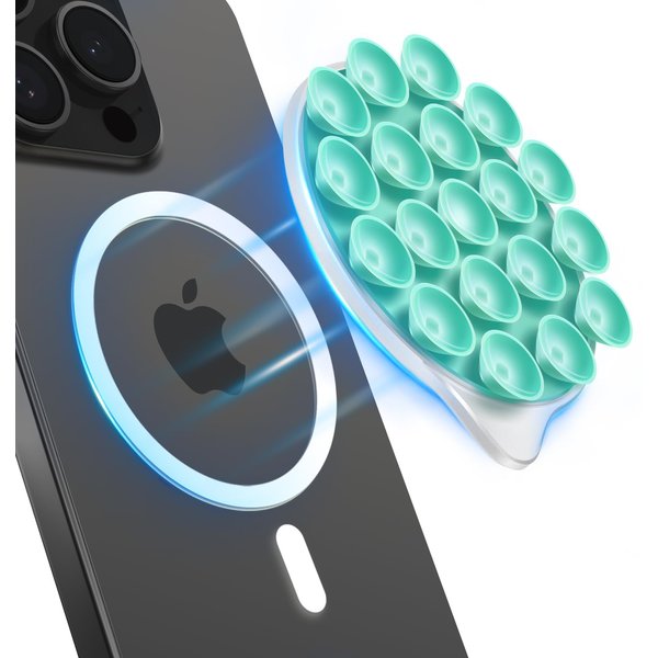 MagSuction 2.0 Silicone Suction Cup Phone Mount for MagSafe, Anti-Slip Hands-Free Phone Holder, Compatible with iPhone MagSafe Phone Case, Perfect for TikTok Videos and Selfies (White&Blue)