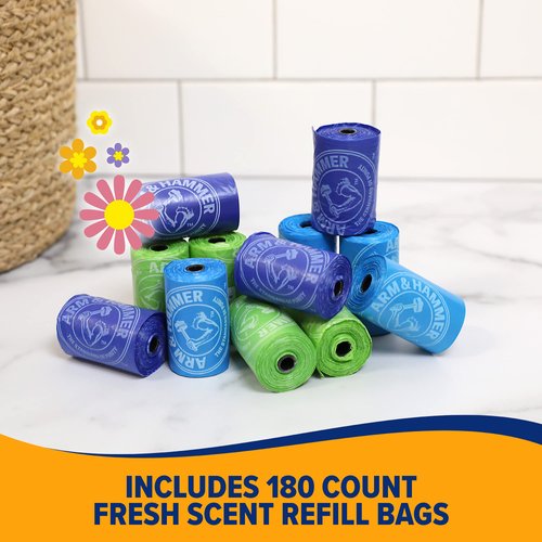 Arm & Hammer Easy-Tear Disposable Dog And Cat Waste Bags With Activated Baking Soda, 180 Dog Poop Bags, 9 x 14 Inches