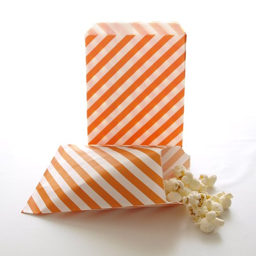 Orange Party Goody Bags (100 Pack) - Fall Birthday or Autumn Wedding Favors - Halloween Candy Buffet Paper Bags