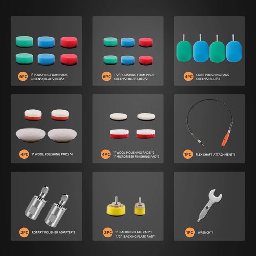 Mini Buffing Polishing Pads, 30Pcs Detail Polisher Pads Use On Rotary Tools,Cordless Electric Drill Tool for Tight Area Detailing Polishing Waxing and Sealing Glaze -SP-DP030USA