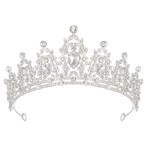 SWEETV Jeweled Tiaras and Crowns for Women, Crystal Queen Crown, Silver Wedding Tiara for Bride, Metal Birthday Quinceanera Pageant Prom Headpieces