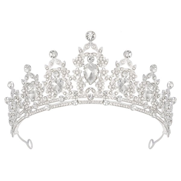 SWEETV Jeweled Tiaras and Crowns for Women, Crystal Queen Crown, Silver Wedding Tiara for Bride, Metal Birthday Quinceanera Pageant Prom Headpieces