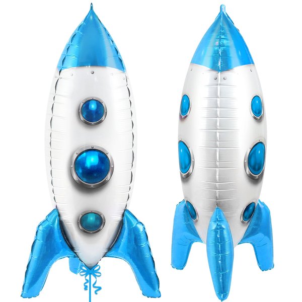 KatchOn, Huge Blue Rocket Balloons for Kids - 33 Inch, Pack of 1 | Spaceship Balloon, Space Themed Party Decorations | Space Balloons, Rocketship Balloons | Rocket Ship Balloon for Rocket Ship Decor