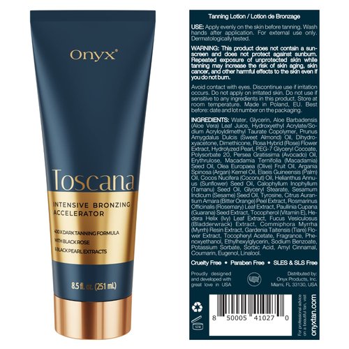 Onyx Toscana Intensive Bronzing Accelerator | Mens Bronzing Tanning Lotion for Tanning Beds | Streak & Stain Free Tanning Lotion for Indoor Outdoor | Face & Body Lotion for Sensitive Skin - 8.5 fl oz