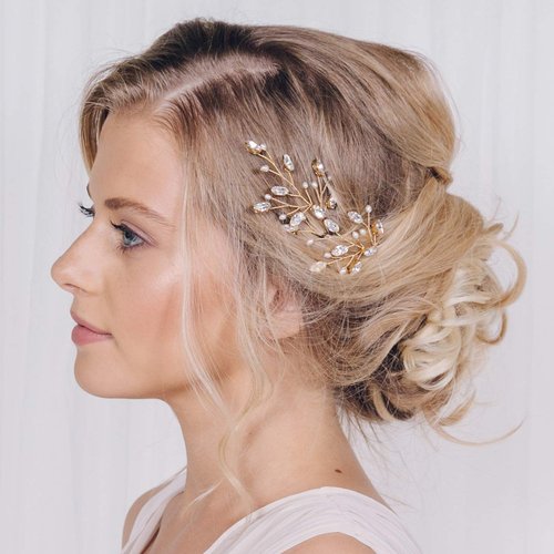 Kercisbeauty Handmade Wedding Hair Pins for Bride Crystal Pearl Hair Accessory Bridal Hair Dress Bobby Pins 3PCS (Gold)