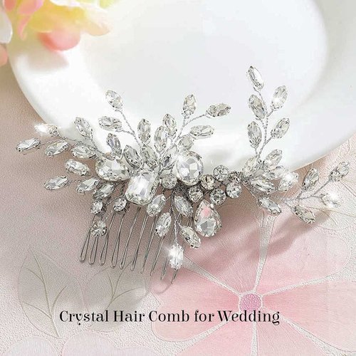 Evild Rhinestone Wedding Hair Comb Silver Crystal Bridal Headpieces Leaf Bride Hair Clip Bridal Headdress Wedding Hair Accessories for Brides and Bridesmaids