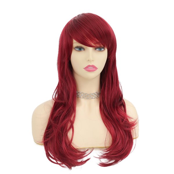 Tseses Red Long Wavy Wigs for Women Side Part Heat Resistant Natural Looking Synthetic Wig Party Cosplay Halloween Daily Use Full Wigs