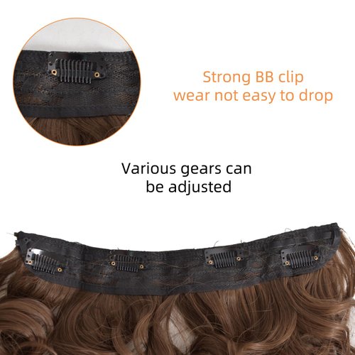 SHDanrtsey 21inch halo hair extension Adjustable Size 4 Secure Clips Invisible Wire Hair Extensions with Transparent Headband Wire hair Brown Long Wavy halo extensions（8M10#）