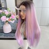 Carkira Colorful Multi Color Rainbow Wig 13x4 Pink Purple Lace Front Wigs Synthetic Cosplay Pastel Lavender Color Wigs 22Inch Long Straight Pre Plucked for Women Girls