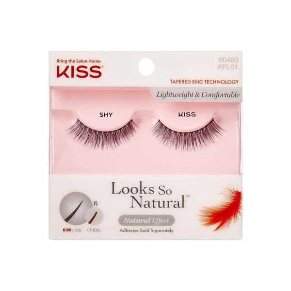 KISS Looks So Natural False Eyelashes, 'Shy', 14 mm, Includes 1 Pair Of Lash, Contact Lens Friendly, Easy to Apply, Reusable Strip Lashes
