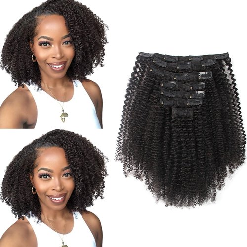 ABH AMAZINGBEAUTY HAIR Afro Curly Clip in Extensions Human Hair Natural Black Clip in Hair Extensions Real Human Hair for Black Women 4B Hair Clip in Extensions, 120 Gram, 12 Inch