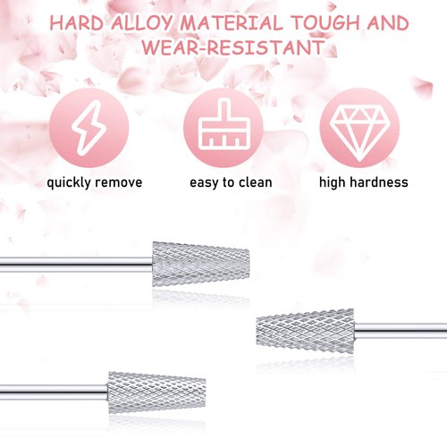 3 Pieces Tapered Barrel Carbide Nail Drill Bit, 3 Sizes Carbide Nail Drill Bit Acrylic Nail File Drill Bit Cuticle Drill Bits, Nail Art Tools for Gel Nails Manicure Pedicure (Silver,XF, F, M)