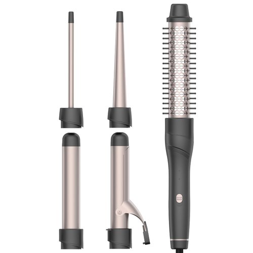 ANIEKIN 5-in-1 Curling Iron Set with Curling Brush and 4 Interchangeable Ceramic Curling Wand, Instant Heat, Include Heat Resistant Glove Comb and 2 Clips,Dual Voltage