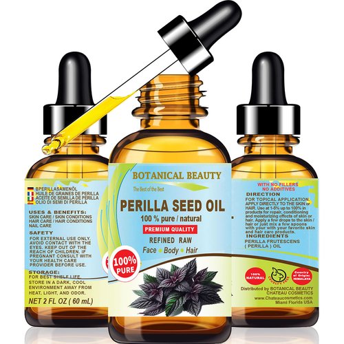 Botanical Beauty PERILLA SEED OIL 100% Pure Natural REFINED Cold-Pressed Carrier Oil 2 Fl oz 60 ml for Face, Skin, Body, Hair, Lip, Nails. Rich in Omega 3, Alpha-Linolenic Acid.