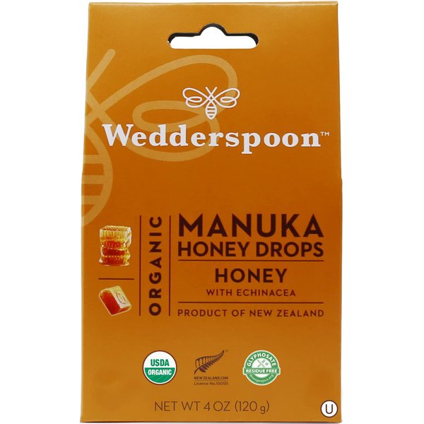 Wedderspoon Organic Manuka Honey Drops, Honey & Echinacea, 20 Count (Pack of 1) | Genuine New Zealand Honey | Perfect Remedy For Dry Throats